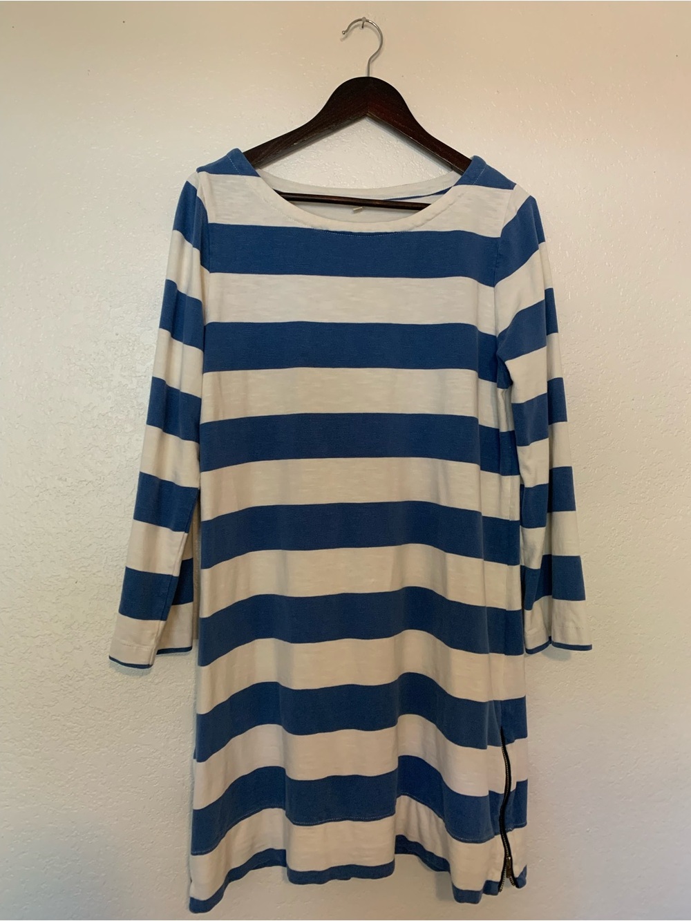 J. Crew Blue and White Striped Long Sleeve Dress